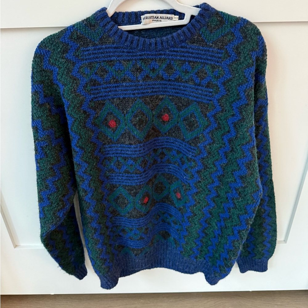 Christian Aujard Blue and Green Patterned Sweater